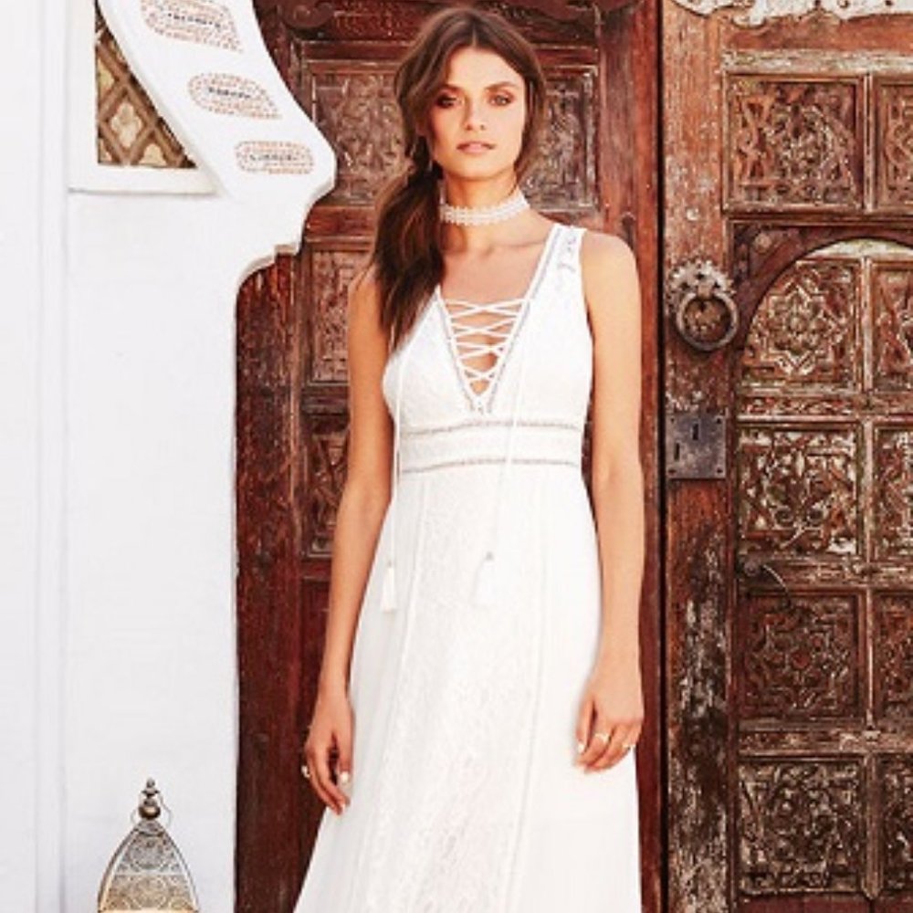 LULUS Make You Miss Me White Lace Maxi Dress